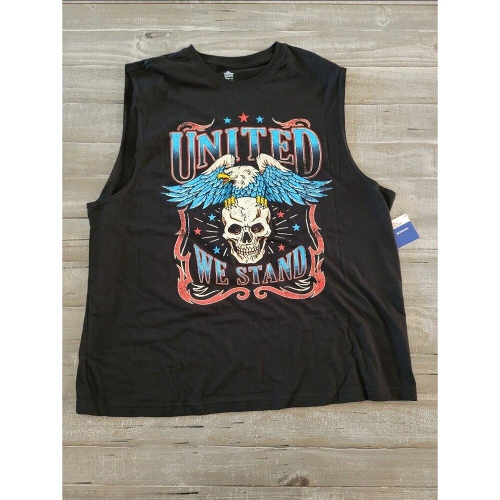 Celebrate! Patriotic Men's Sleeveless‎ Size 2XL Black United We Stand Shirt